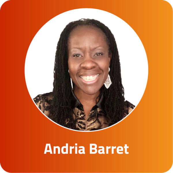 A styled portrait of Andria Barret